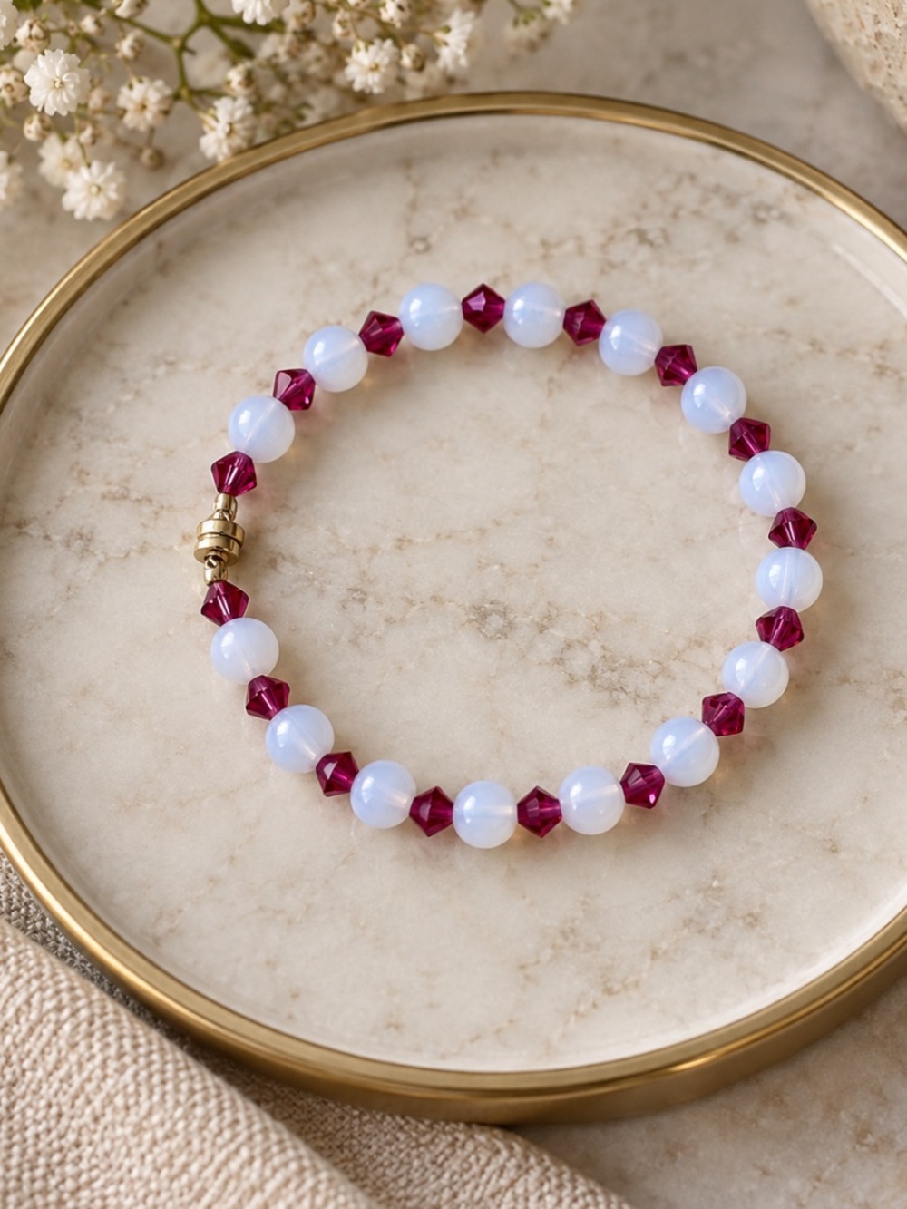 Pink and White Beaded Bracelet